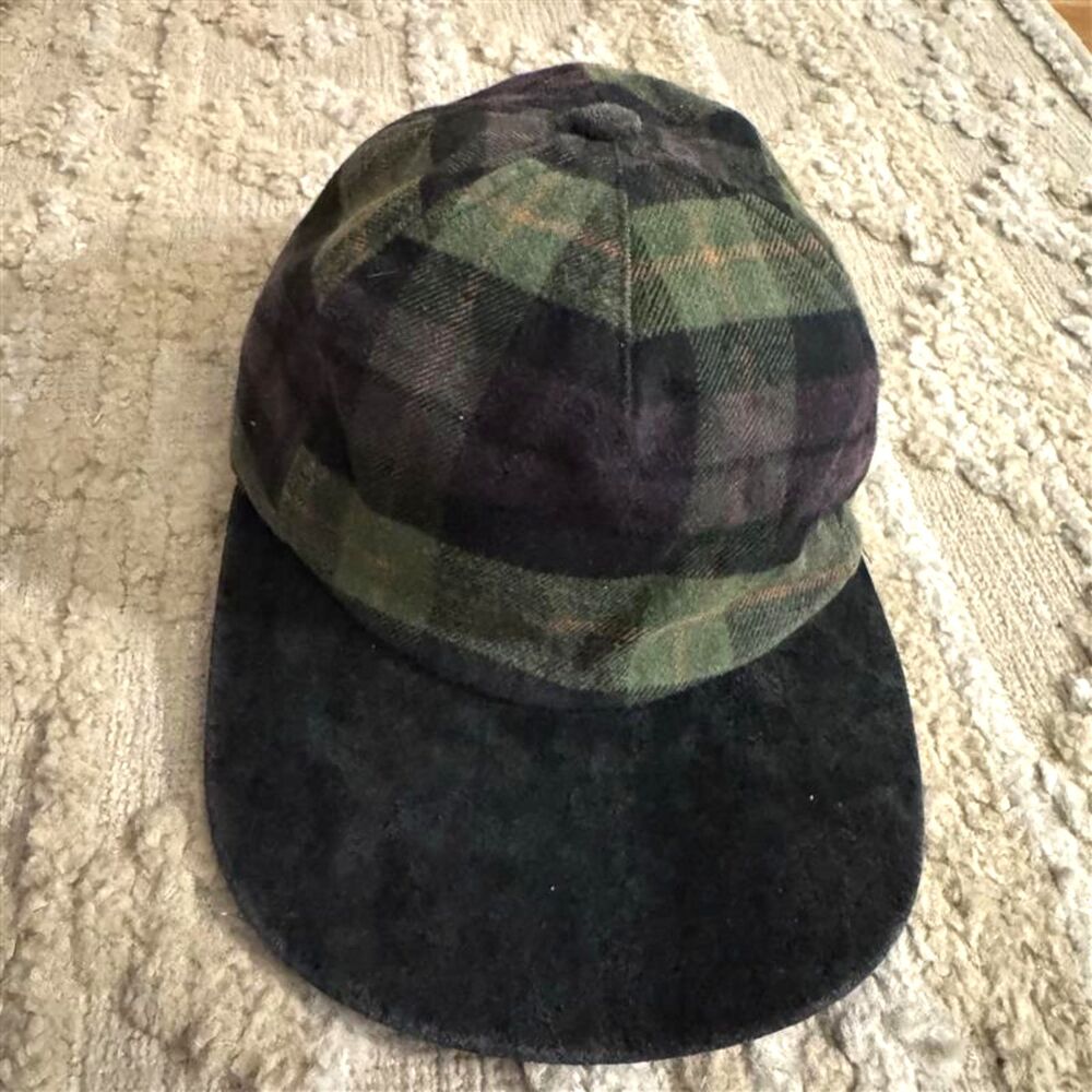 Vintage Old Country Road Plaid Suede Brim Baseball Cap Medium